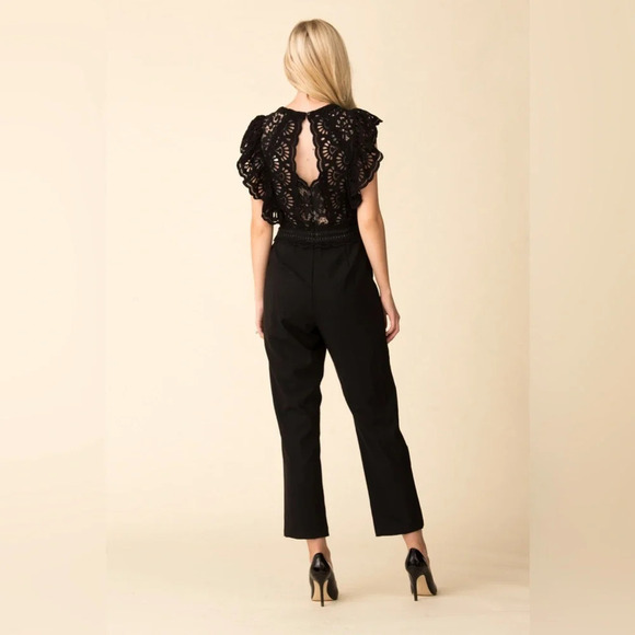 Sea New York Winnie Short Sleeve Black Lace & Wool Jumpsuit Size 10‎ - Picture 3 of 14